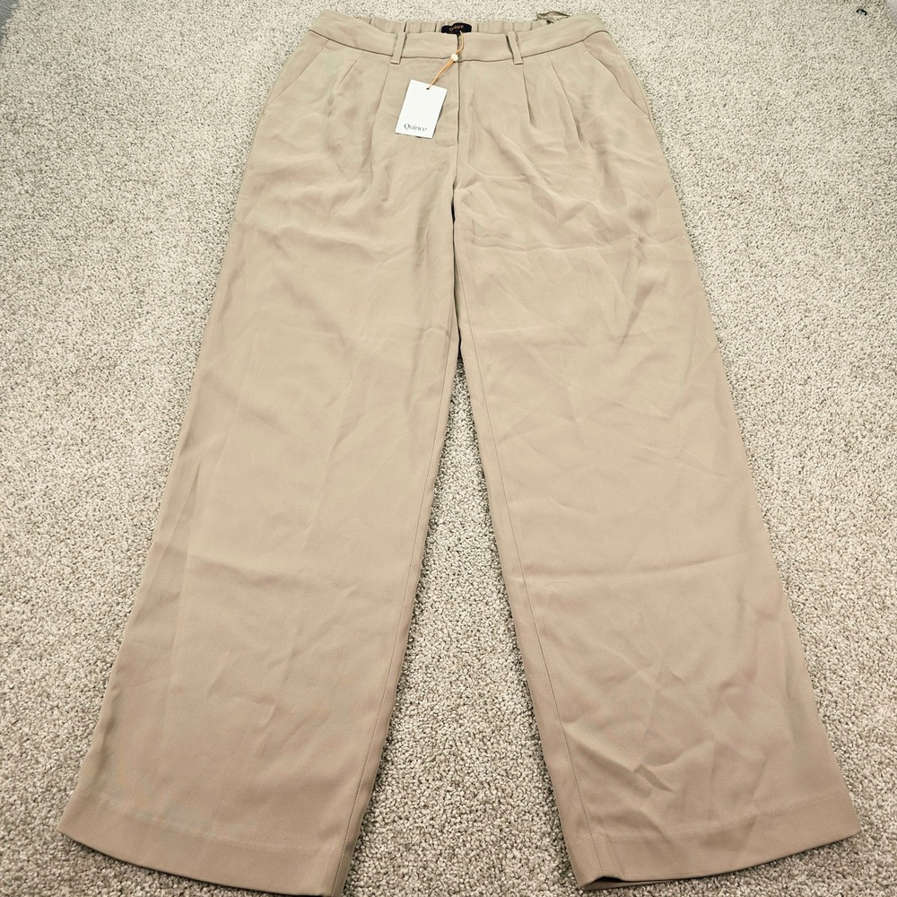 New Quince Womens Wide Leg Pleated Trousers Sand Beige‎ Elastic Back Size 12 NWT